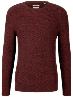 Pull rouge en coton uni coupe slim col rond