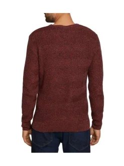 Pull rouge en coton uni coupe slim col rond