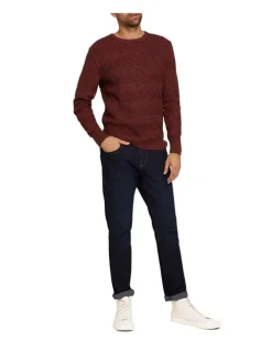Pull rouge en coton uni coupe slim col rond