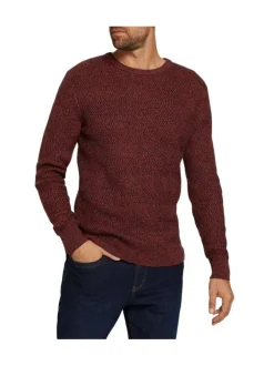 Pull rouge en coton uni coupe slim col rond