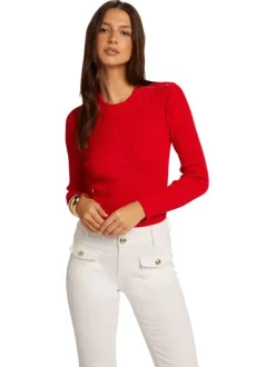 Pull rouge uni avec une coupe ajustée, à manches longues et zip sur l'épaule