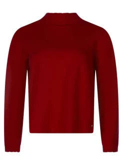 Pull rouge uni coupe ajustée avec un col roulé et des manches longues