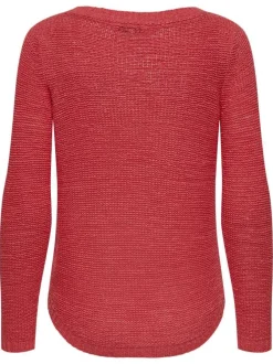 Pull rouge uni en maille avec une coupe ajustée et un col rond