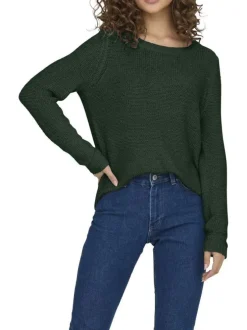 Pull sapin uni avec une coupe droite à col rond et des manches longues