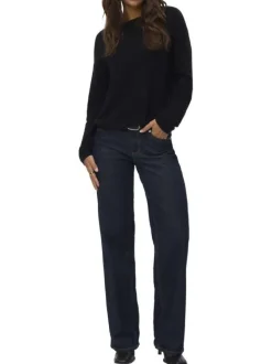 Pull tricoté noir uni avec un col rond et ouverture goutte d'eau dans le dos