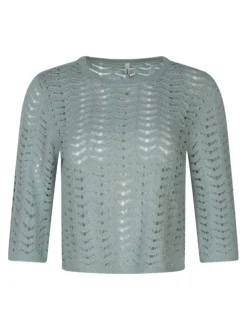 Pull turquoise uni pourvu d'une coupe droite et de manches longues