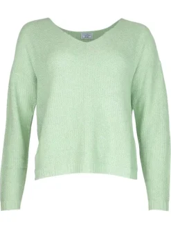 Pull vert uni avec des manches longues et une coupe droite à col v