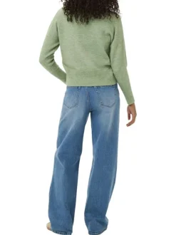 Pull vert uni avec une coupe ample avec un col v et des manches longues