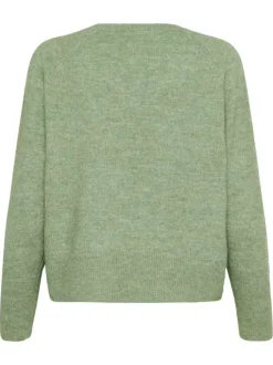 Pull vert uni avec une coupe ample avec un col v et des manches longues