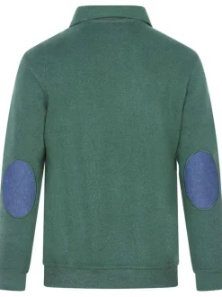 Pull vert uni Grande Taille coupe droite col polo et à manches longues