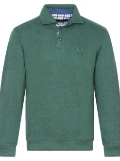 Pull vert uni Grande Taille coupe droite col polo et à manches longues