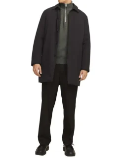 Pull zippé en coton biologique mélangé kaki chiné avec un col montant
