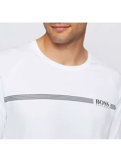 Pyjama bleu en coton uni coupe régular avec un col rond
