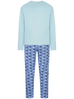 Pyjama bleu à motifs en coton