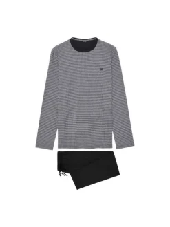 Pyjama Canoubiers noir en coton fantaisie coupe régular col rond