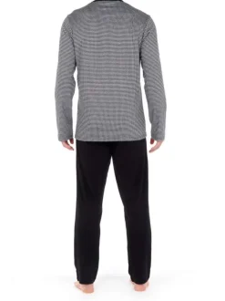 Pyjama Canoubiers noir en coton fantaisie coupe régular col rond