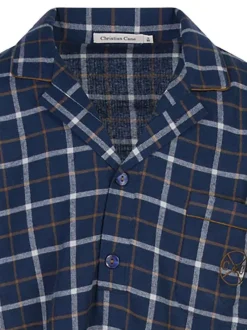 Pyjama chemise de nuit coton marine à carreaux à coupe droite et un col à revers