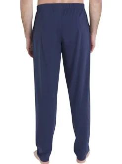 Pyjama chemise en coton marine pourvu d'un col tailleur et de manches longues