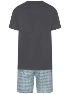 Pyjama Court anthracite rayé avec une coupe fermée col rond et à manches courtes