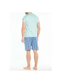 Pyjama court bleu ciel en coton coupe droite