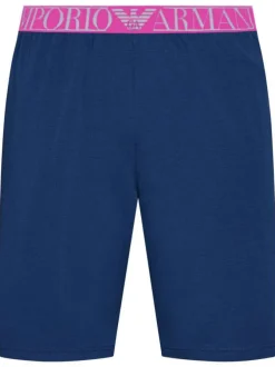 Pyjama court bleu en coton uni avec logo floqué coupe droite col rond