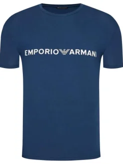 Pyjama court bleu en coton uni avec logo floqué coupe droite col rond