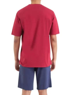 Pyjama court bleu uni en coton avec une coupe droite et un col v