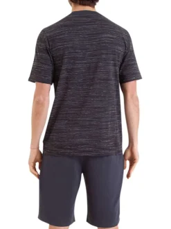 Pyjama court en coton anthracite chiné avec une coupe droite et un col rond