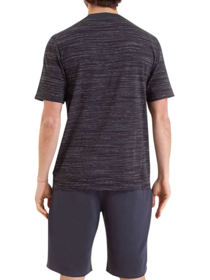 Pyjama court en coton anthracite chiné avec une coupe droite et un col rond