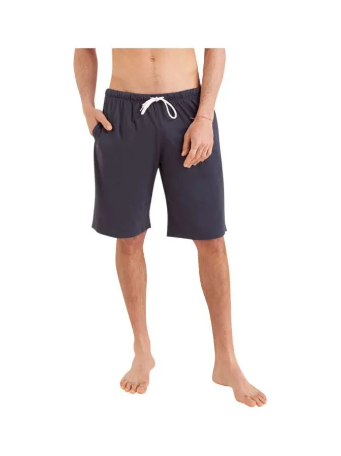Pyjama court en coton anthracite chiné avec une coupe droite et un col rond