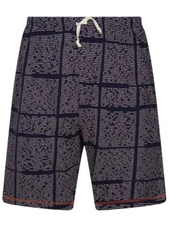 Pyjama court en coton beige imprimé vélo à coupe droite et col tunisien
