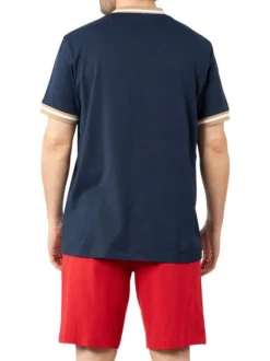 Pyjama court en coton bicolore avec une coupe droite et un col tunisien