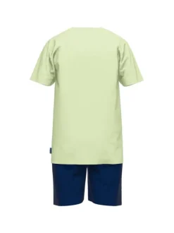 Pyjama court en coton bicolore à coupe droite, col rond et manches courtes