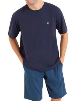 Pyjama court en coton biologique marine imprimé avec coupe droite et col rond