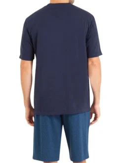 Pyjama court en coton biologique marine imprimé avec coupe droite et col rond