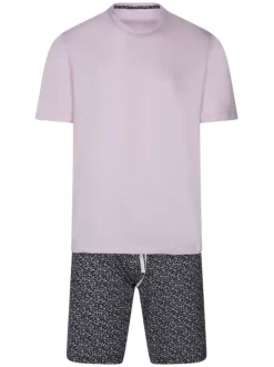 Pyjama court en coton biologique multicolore fleuri à coupe droite et col rond