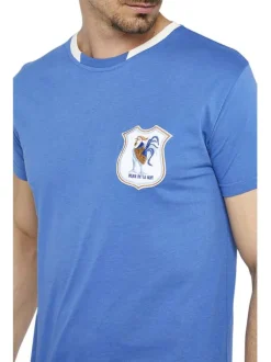 Pyjama court en coton bleu avec une coupe droite et un col rond