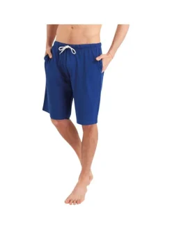 Pyjama court en coton bleu nuit rayé avec une coupe droite et un col rond