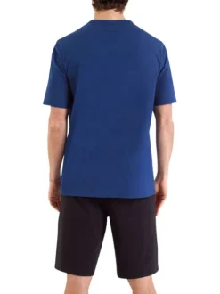 Pyjama court en coton bleu nuit uni avec une coupe droite et un col V