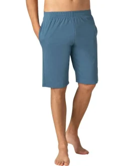 Pyjama court en coton bleu rayé à coupe fermée un col rond et made in France