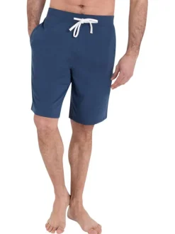 Pyjama court en coton bleu uni à coupe droite avec un col tunisien