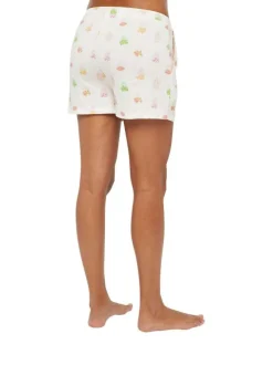 Pyjama court en coton écru imprimé filets à fruits avec un col rond