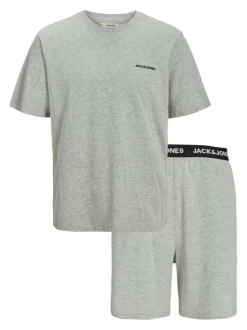 Pyjama Court en coton gris uni avec un col rond et une coupe fermée