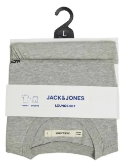 Pyjama Court en coton gris uni avec un col rond et une coupe fermée