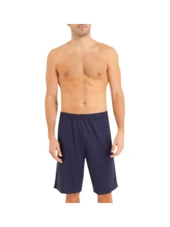 Pyjama court en coton marine imprimé avec coupe droite et col V Made in France