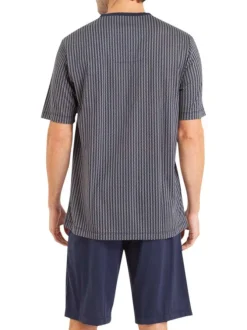 Pyjama court en coton marine imprimé avec coupe droite et col V Made in France