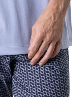 Pyjama court en coton marine à motifs pourvu du logo imprimé