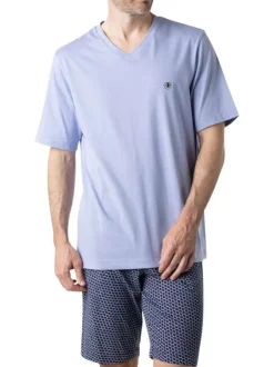 Pyjama court en coton marine à motifs pourvu du logo imprimé
