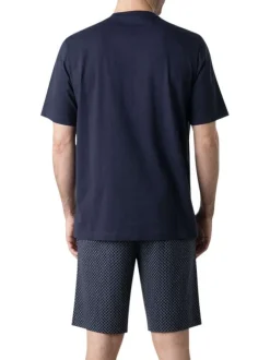 Pyjama court en coton marine à motifs pourvu d'une coupe droite