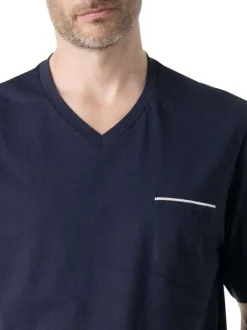 Pyjama court en coton marine à motifs pourvu d'une coupe droite